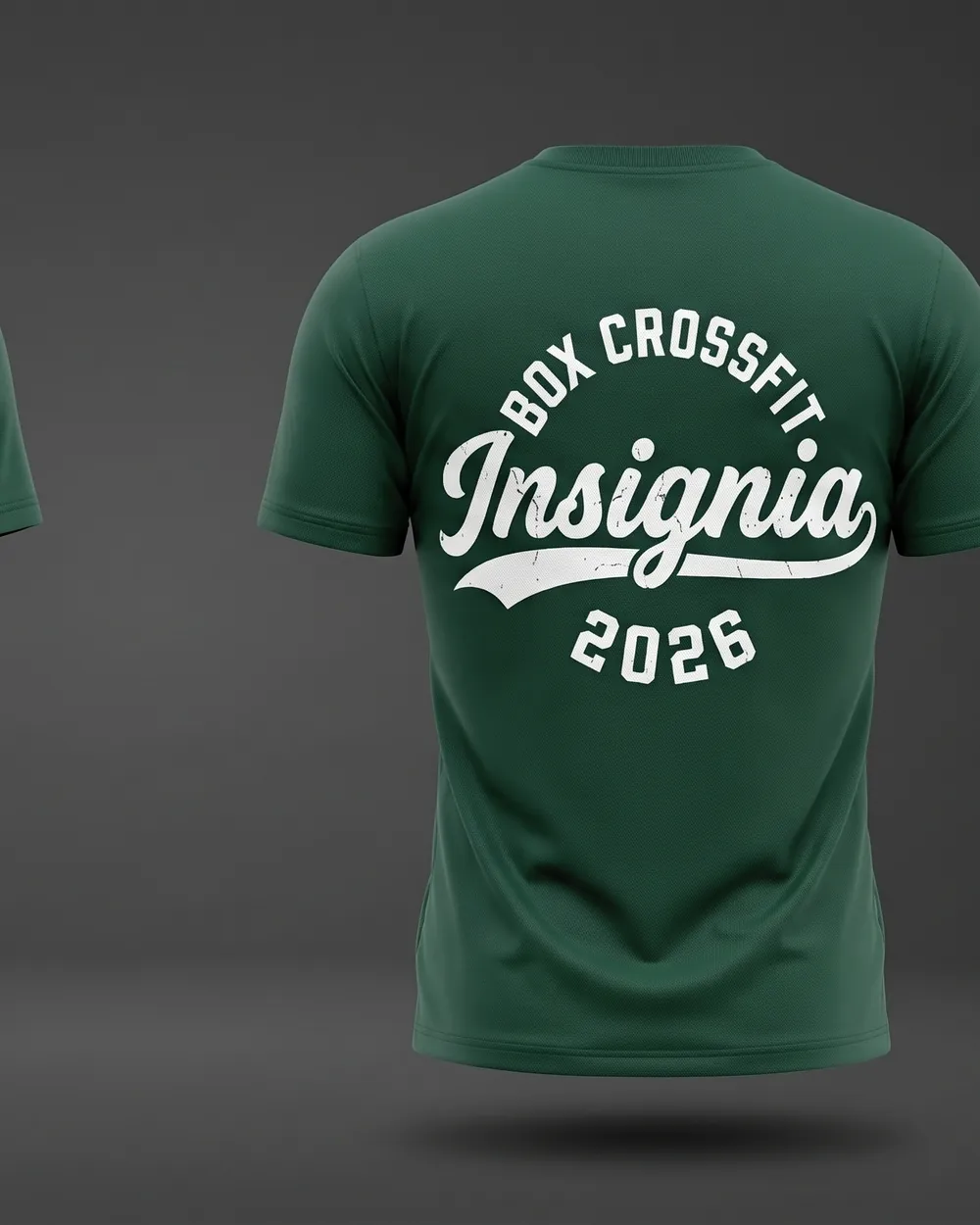 Camiseta verde de la colección Box CrossFit Insignia 2026, de frente y de espalda