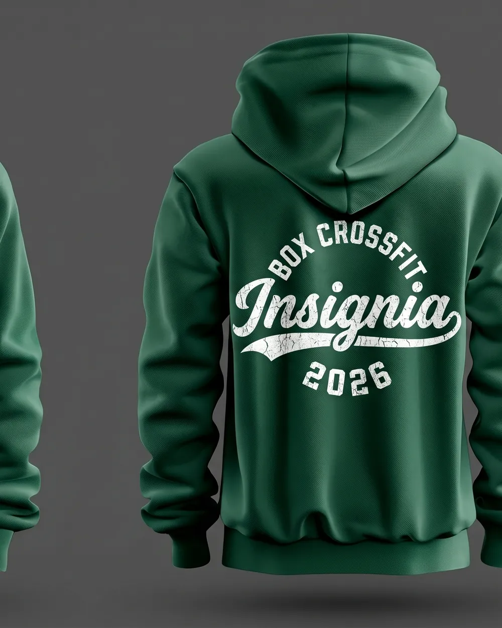 Hoodie verde de la colección, de frente y de espalda