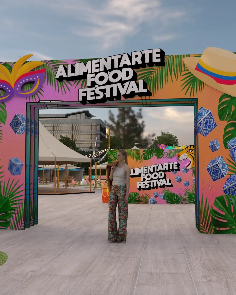 Render del arco de entrada de Alimentarte Food Festival