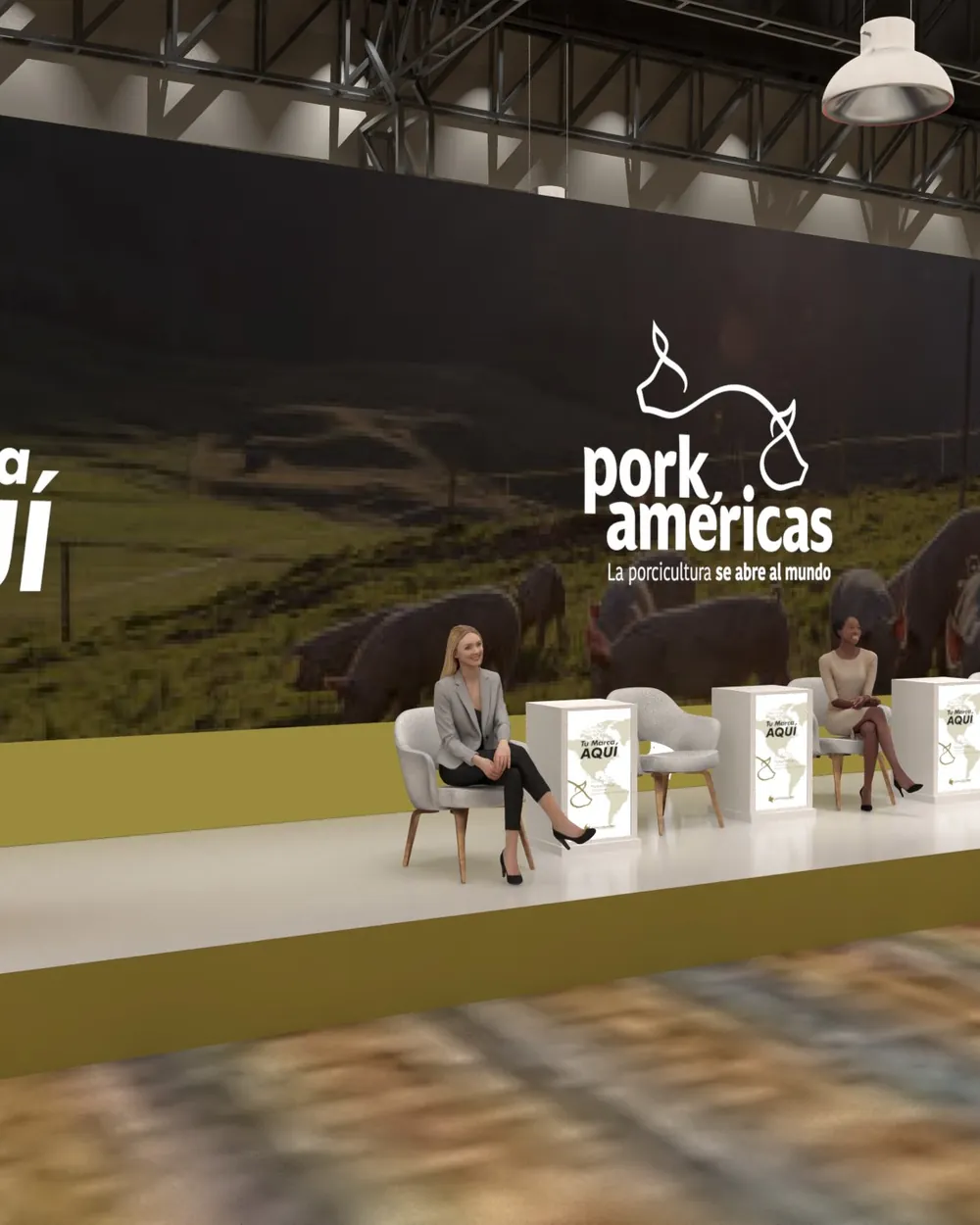 Render del escenario principal con la marca Porkaméricas